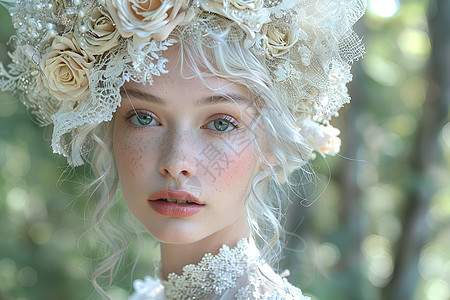 幽幻森林中的银发女模特图片