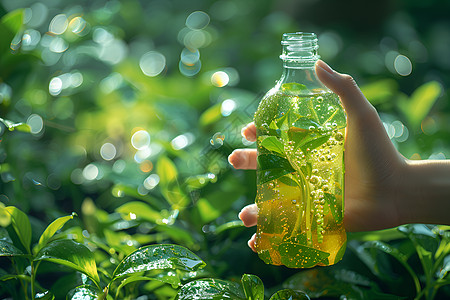 夏天的饮料草地塑料瓶高清图片
