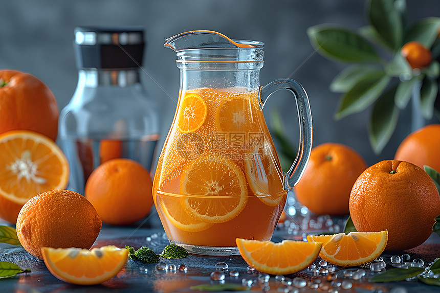 橙汁和橙子图片