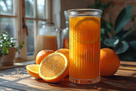 饮料杯中的橙汁图片