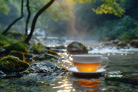 山林中的一杯茶图片