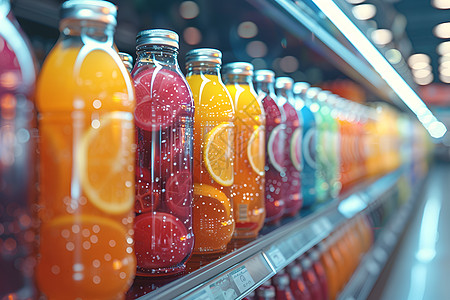 木塞玻璃瓶超市货架上的饮料背景
