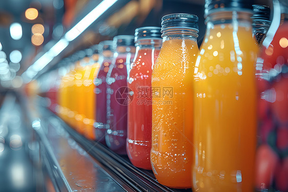 超市货架上的果汁饮料图片