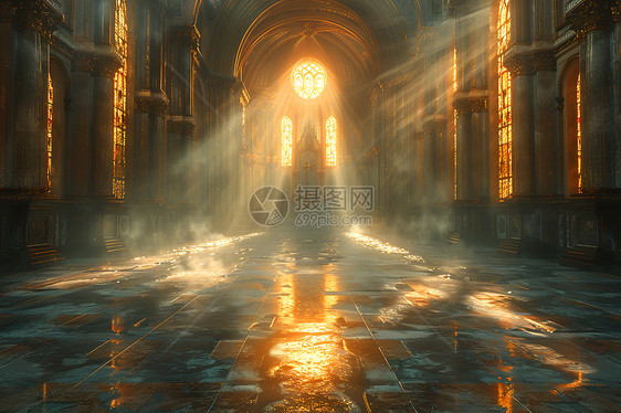 阳光照射的教堂图片