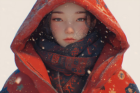 冬日里的红衣女子图片