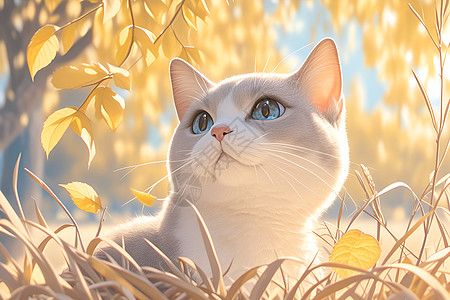草地的猫咪背景图片