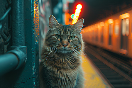 地铁站里的猫图片