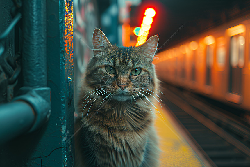 地铁站里的猫图片