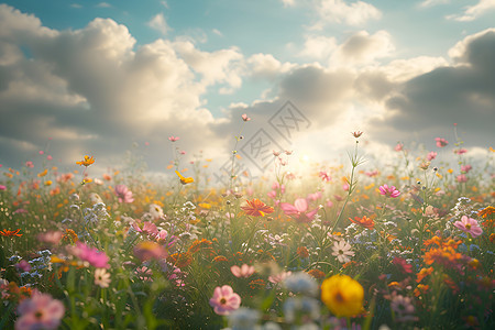 花海朝霞图片