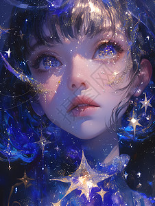 黑白人像星星般的奇幻人像插画