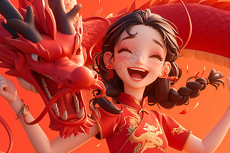 喜庆盛典中的中国女孩背景图片