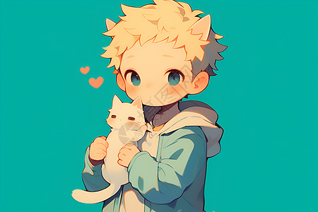男孩和可爱的小猫背景图片