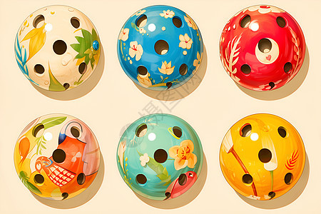 六个色彩斑斓的玩具球图片