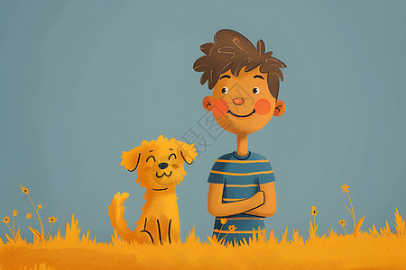 欢快的少年与狗背景图片