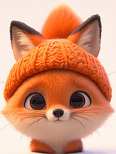 可爱的小狐狸戴着针织帽图片