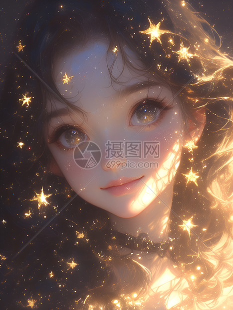 星空中的小女孩图片