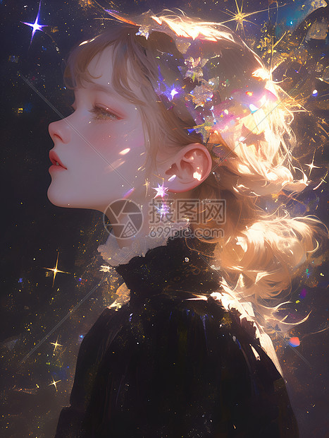 星空中的少女图片