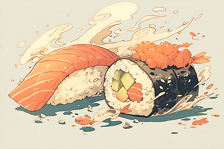 可爱的三文鱼寿司图片