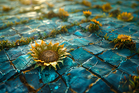 地砖上的向日葵图片