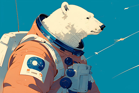 绘画的北极熊宇航员图片
