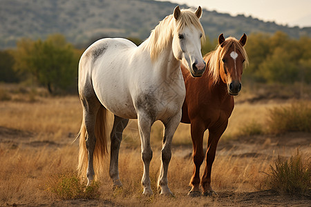 动物饲养自然草原上的马背景