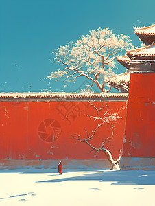 雪地里的红墙宫殿图片