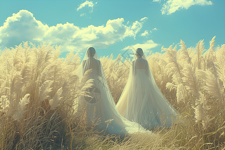 芦苇丛里穿着婚纱的女子图片