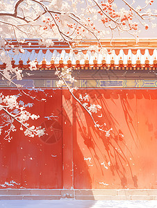 雪地里的红墙梅花图片