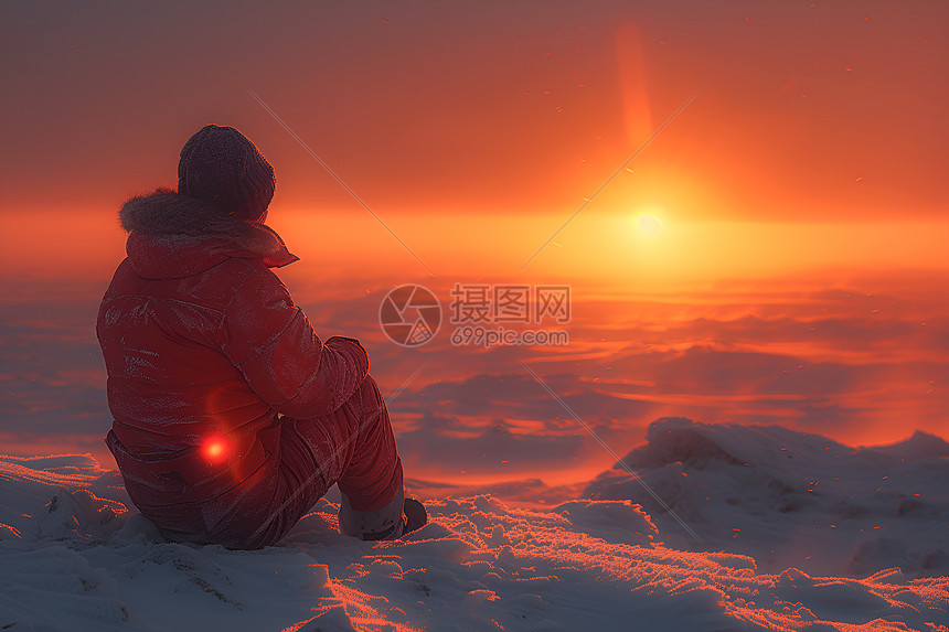 海边看日落的男人图片