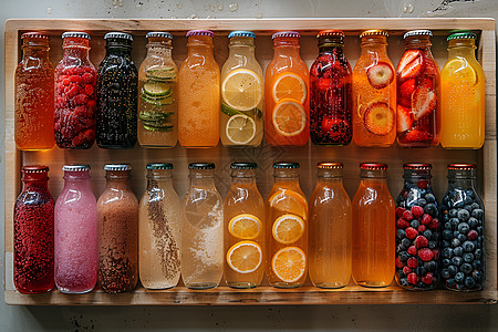 玻璃瓶中健康的饮品图片