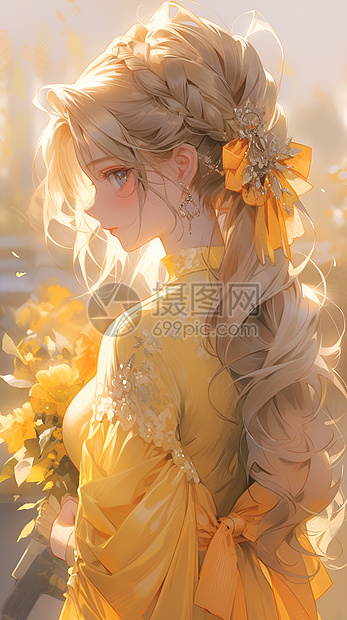 黄色花朵中的女性图片