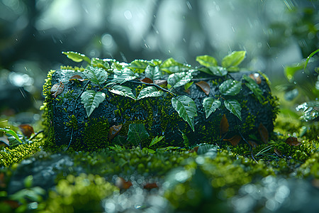 雨中苔藓图片