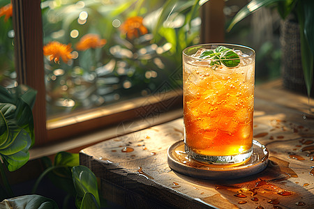 饮料夏日花园的冰茶背景