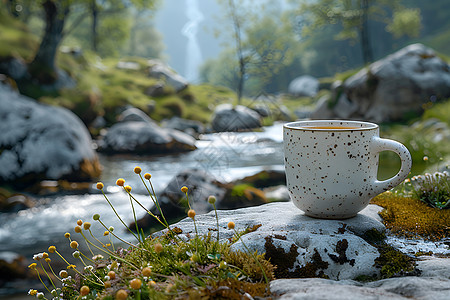 岩石上的茶杯图片