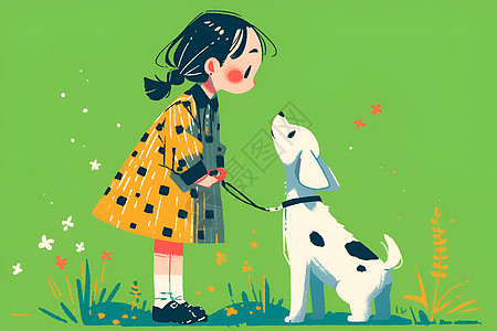 卡通少女和小狗高清图片
