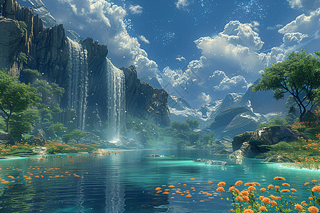 神奇的瀑布湖泊图片