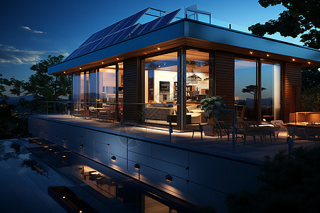 夜幕下的太阳能屋顶图片