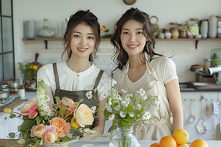 优雅女性学习插花的女士背景