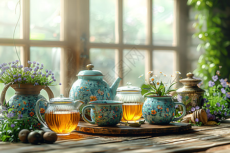 窗前的茶壶图片