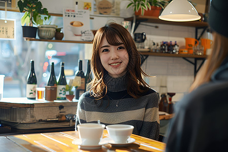 咖啡厅的女孩图片