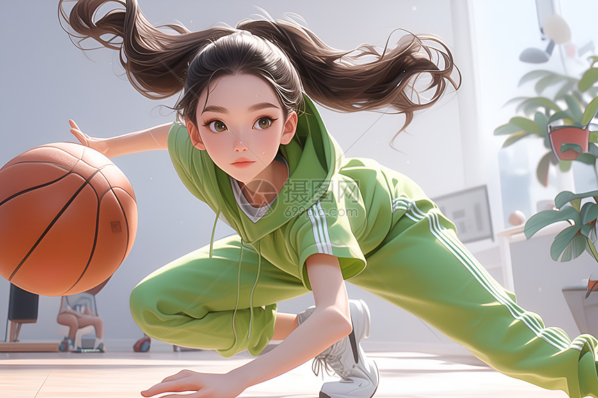 打篮球的活力女孩图片