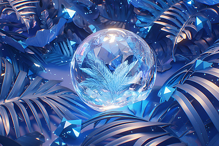 水晶立体派玻璃棕榈树中的光芒图片