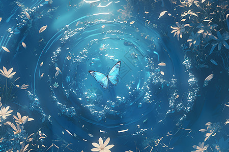 水面上的蓝色蝴蝶图片