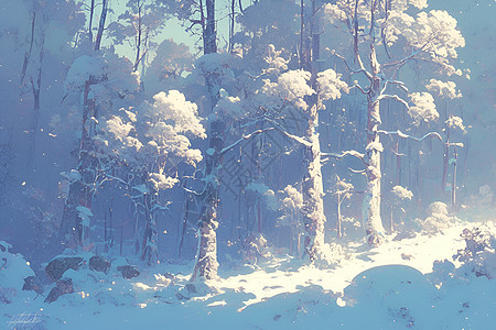 冰雪世界中的林间阳光图片
