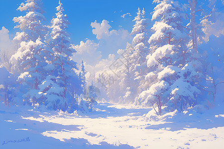 冰雪森林冬日的林间奇景插画
