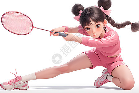 粉色打羽毛球女孩图片