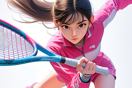打网球的运动女孩图片