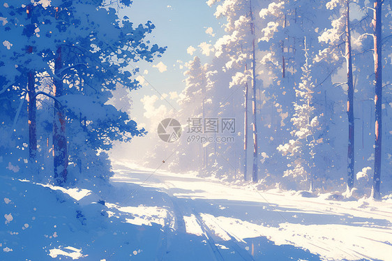 冬日飘雪的森林图片