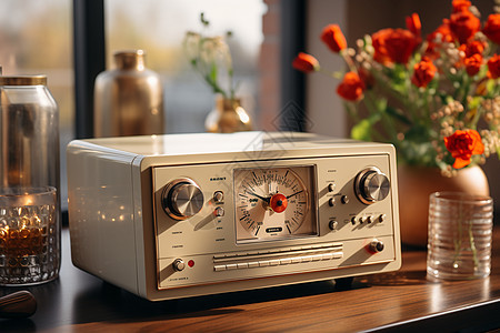 客厅中的怀旧的收音机图片