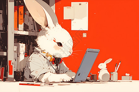 正在专注办公的兔子图片